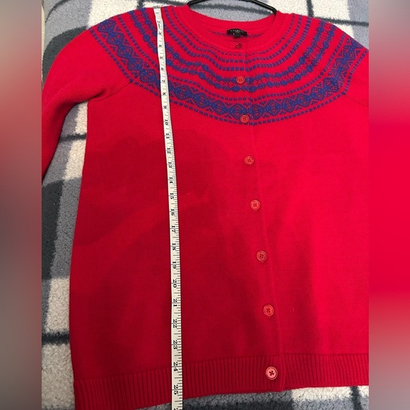 Talbots woman cardigan lambs wool mix, size X rend and blue button up - Picture 6 of 7